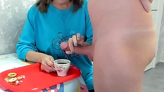 Milf granny drinks coffee with cum taboo ,big dick consequential load